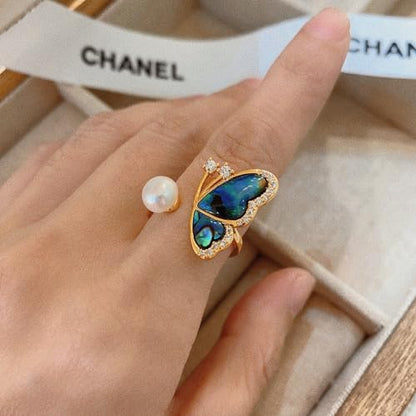 Natural Stone Chunky Rings,Black Obsidian,Red Agate, Carnelian 18k Gold Plated Stainless Steel Stackable Party Rings for Women - style: Butterfly