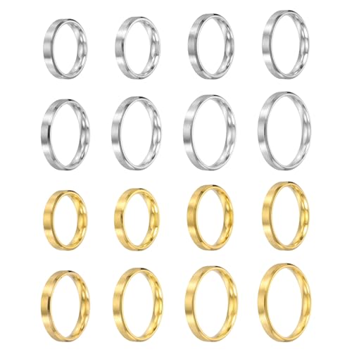 MECCANIXITY Stainless Steel Ring, Plain Ring Blanks Matte Brushed Wedding Bends for Men Women - color: Gold/Silver