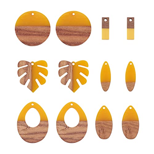 FASHEWELRY Resin Wooden Pendants Vintage Bohemian Resin Wood Statement Oval Teardrop Rectangle Colorful Geometric Blank Pendant Boho Dangle Charms for DIY Necklace Earring Crafts Jewelry Making - color: Gold