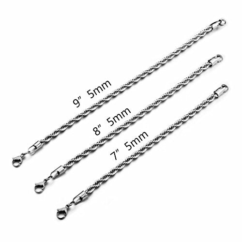 Twist Chain Necklace - Stainless Steel Rope Jewelry for Men & Women - size: 7 Inches, style: 4 mm Wide