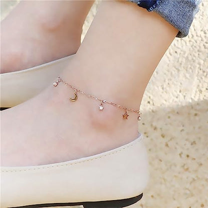 Ankle Bracelet for Women Stainless Steel Chain Beach Anklet Bracelet Adjustable Jewelry - style: Gold-SCMZ-Moon