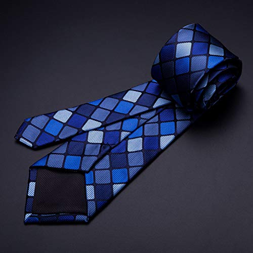 YOHOWA Men Plaid/Striped Ties Clip Set Silk Necktie Pocket Square Cufflinks | Woven Classic,Formal/Casual Mens Tie,Pocket Square Cufflinks Set,Luxury,Business,Wedding,Party,Prom,Graduation - color: A Blue Black Plaid