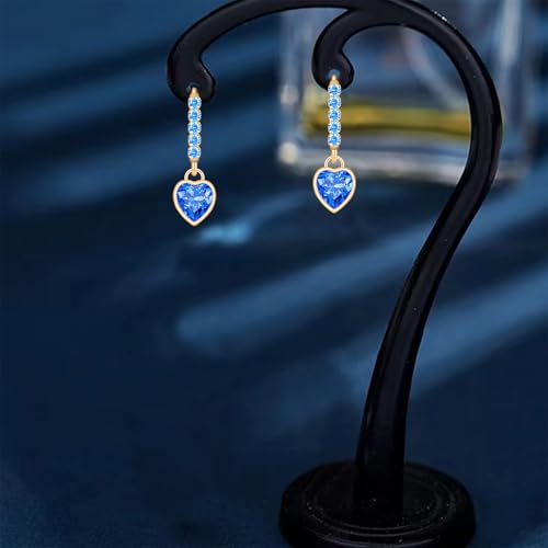 Sparkly Crystal Love Heart Dangle Drop Earrings Dainty Rhinestone Tiny Heart Huggie Hoop Earrings For Women - color: Blue