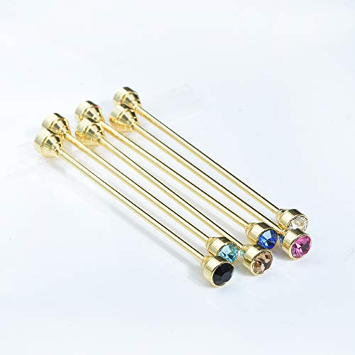 Sparkling Czech Crystal Stone Collar Bar Tie Necktie Pins Shirt Collar Stud Bar for Men with Gift Box - color: 6PCS Gold