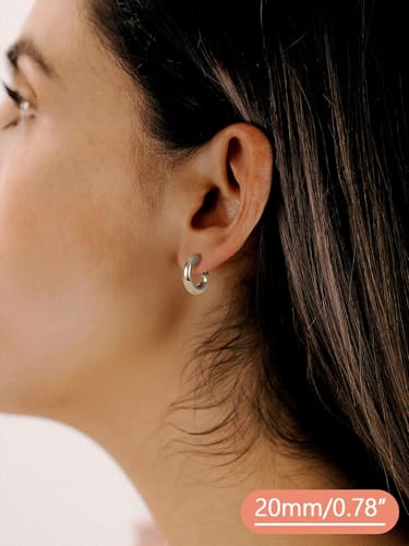 FaithHeart Silver/Black/Gold Stainless Steel Chunky Hoop Earrings for Women | Hypoallergenic Lightweight Hoop Earrings, Trendy Statement Thick Hoop, 20/30/40/50/60/70/80mm - color: Silver, size: 20mm