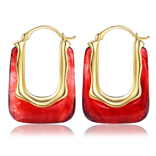 Acrylic Gold Hoop Earrings Chunky Huggie Statement Vintage Earrings Cute Resin Drop Earring Trendy Jewelry Gifts for Women - color: Burgundy, size: Huggie