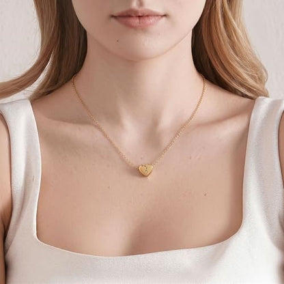 18k Gold Plated Heart Pendant Letter Necklaces for Girls Stainless Steel Initial Necklace for Women Birthday Gifts for Girls Women - color: Brushed Gold, style: Letter A