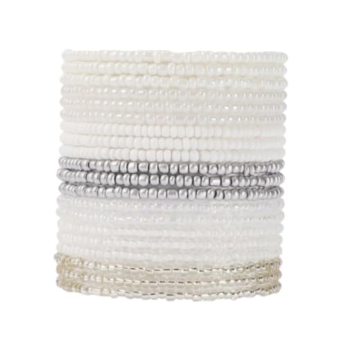 Boho Stackable Seed Beaded Bracelets for Women 18-20Pcs Colorful Handmade Multilayered Rice Bead Bracelet Set Summer Beach Bohemian Jewelry Gift - color: A-White