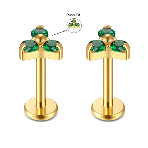 BelezaDosas G23 Titanium Labret Studs 16G Threadless Push-in Press Fit Lip Cluster Tragus Helix Lobe Conch Rook Medusa Cartilage Monroe Earring Push Back Piercing Jewelry - color: 16g8mm tri gd gr