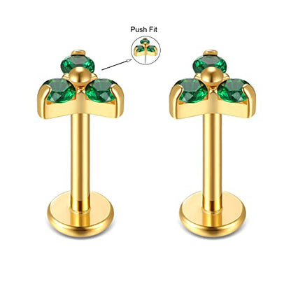 BelezaDosas G23 Titanium Labret Studs 16G Threadless Push-in Press Fit Lip Cluster Tragus Helix Lobe Conch Rook Medusa Cartilage Monroe Earring Push Back Piercing Jewelry - color: 16g8mm tri gd gr