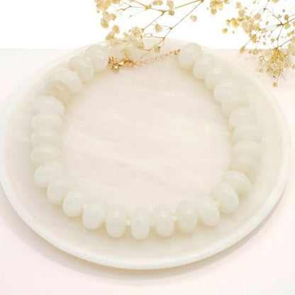 We We Chunky Colorful Beaded Necklace for Women Large Boho Statement Bead Chokers Necklaces Turquoise Blue Big Beads Jewelry Neck Summer Beach - color: beige