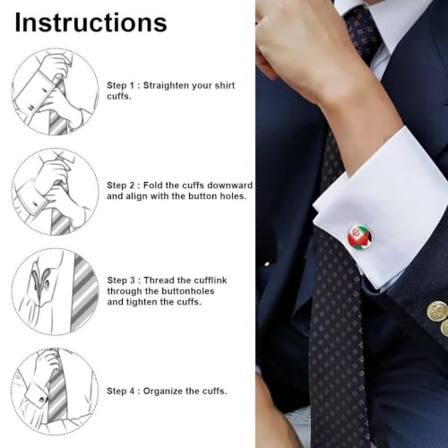 Iran Palestine Flag Men's Cufflinks Tuxedo Shirt Cuff Links Jewelry | Funny Stainless Steel Cufflinks for Men for Business Wedding Accessories - size: 2.0cm