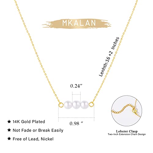Pearl Necklaces for Women,14K Real Gold Plated Dainty Cute Pearl Necklace for Women Handmade Pearl Chain Necklace Everyday Jewelry Gift - color: Bar Style-Three Pearl-Gold