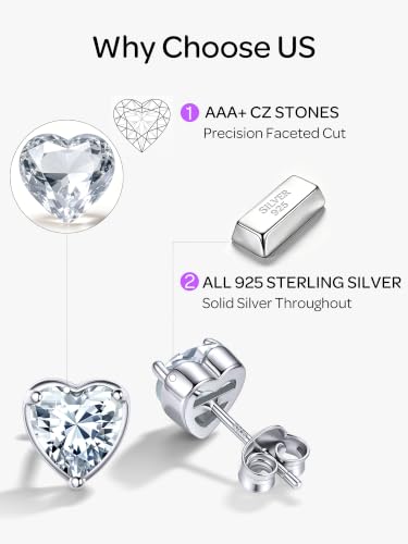 ChicSilver 925 Sterling Silver Earrings Sparkling Heart/Round/Princess Cut Birthstone Earrings for Women Birthday Jewelry with Gift Box - style: B.April(Diamond)-Heart Cut