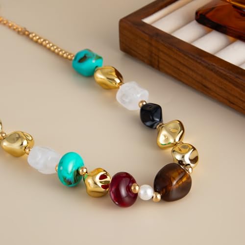 Chunky Acrylic Beaded Necklace for Women Colorful Acrylic Resin Beaded Choker Big Round Beads Statement Necklace Fashion Jewelry - color: Gold