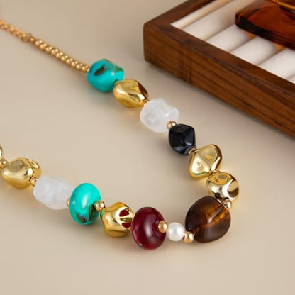 Chunky Acrylic Beaded Necklace for Women Colorful Acrylic Resin Beaded Choker Big Round Beads Statement Necklace Fashion Jewelry - color: Gold