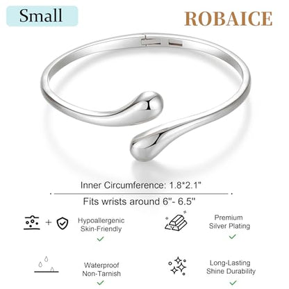 Robaice Gold Cuff Bracelet，14K Gold Plated Bangle Bracelets for Women | Open Cuff Bangle Bracelets, Trendy Chunky Twist Bracelet, Non Tarnish, Waterproof Hypoallergenic Jewelry, Gifts for Women - color: Small-Silver