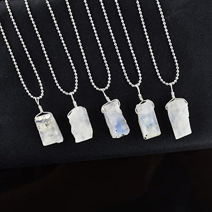 Natural Raw White Moonstone Gemstone Pendant Necklace, Rough Stones, Chakra Healing Crystals, Silver Plated, Birthstone, Handmade, Wedding, Women Jewelry, Valentine Gift, Size 18"