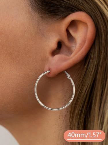 FaithHeart Silver/Black/Gold Stainless Steel Thin Hoop Earrings for Women | 2mm Wide Thin Large Hoop Earrings, Hypoallergenic Lightweight Trendy Jewelry, 20/30/40/50/60/70/80/90/100mm - color: Silver, size: 40mm/1.57"