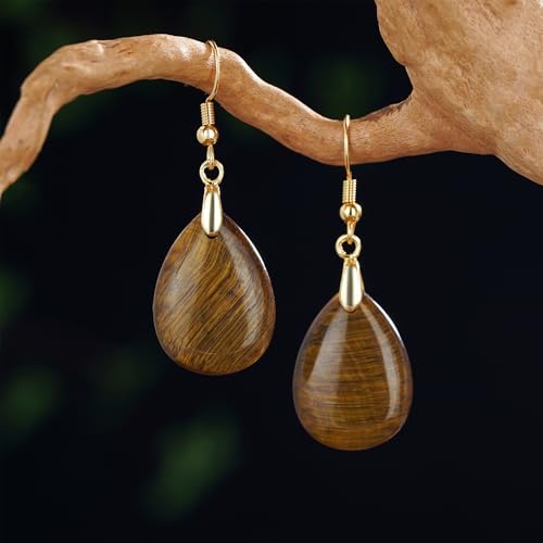 Boho Multiple Style Natural Stone Earrings for Women Unique Healing Gemstone Energy Hypoallergenic Lightweight Dangle Drop Earrings Multiple Styles Earrings Jewelry for Birthday Party Gift - style: Tiger Eyes
