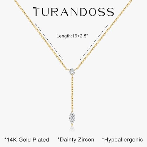 Turandoss Cubic Zirconia Necklace for Women, 14K Gold Plated Necklace | Gold Choker Necklace for Women, Trendy CZ Pearl Necklace, Simple Wedding Prom Jewelry, Bridesmaids Gifts - color: Y Shaped Zircon