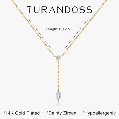 Turandoss Cubic Zirconia Necklace for Women, 14K Gold Plated Necklace | Gold Choker Necklace for Women, Trendy CZ Pearl Necklace, Simple Wedding Prom Jewelry, Bridesmaids Gifts - color: Y Shaped Zircon