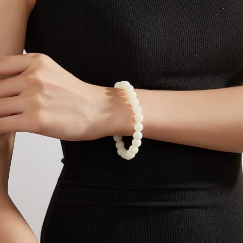 Healing Bracelet For Women,Wooden White Bracelets,Anxiety Bracelet,Chakra Beaded Bracelets,Healing Stones,Yoga Bead Bracelet,Calming Stretch Bracelet, Stress Relief Gifts For Women