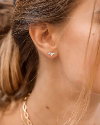 Stud Earrings for Women- 14K Gold/White Gold Plated/Black Bow Dragon Softball Snake Bat Stud Earrings - color: silver bat