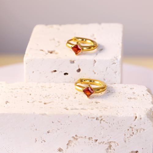 316L Surgical Steel Birthstone Hoop Earrings for Women | Lightweight, 5A Cubic Zirconia, Hypoallergenic, Lead & Nickel Free, 8mm Huggie Hoops - color: 18k gold-plated: 01. January (Garnet)