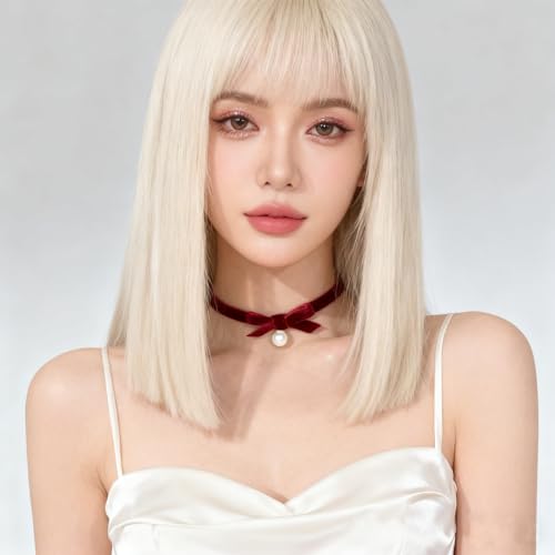Bow Necklace for Women Red Bow Choker Black Ribbon Necklace Pearl Velvet Lace Necklaces Cute BowKnot Necklaces for Christmas Gifts - color: red C