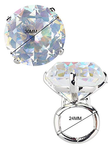 NYFASHION101 Women's Extra Big Rhinestone Fashion Stretch Ring - color: Aurora Borealis/Silver-Tone