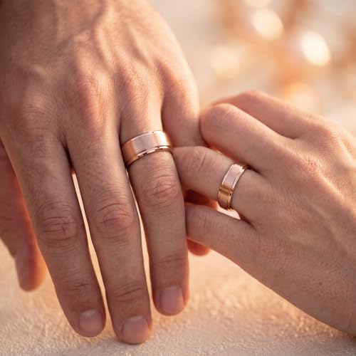 Tungsten Wedding Band Ring Black 10mm Men Women Comfort Fit 18k Rose Gold Step Edge Brushed Polished - color: Rose Gold Tungsten