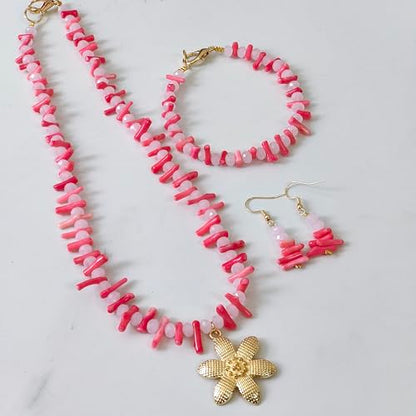 Nigerian Wedding African Beads Jewelry Set Women Simulated Pearl Necklace and Earrings - color: Coral Pink