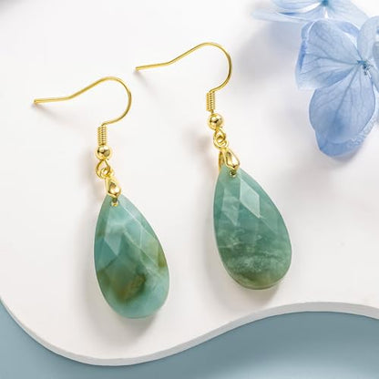 SELOVO Teardrop Fishhook Dangle Drop Earrings for Women Crystal Earring - color: Bluey green-Gold Color Hook