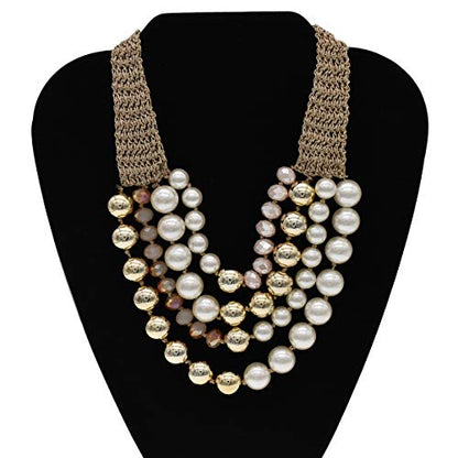 utop JNF Hand made Pearl Statement Necklace for Women Rhinestone Multilayer Crystal Necklaces Chunky Pearl Necklace Large Pearl Necklace and Earrings Set for Mother Mom's gift - color: color pearl necklace