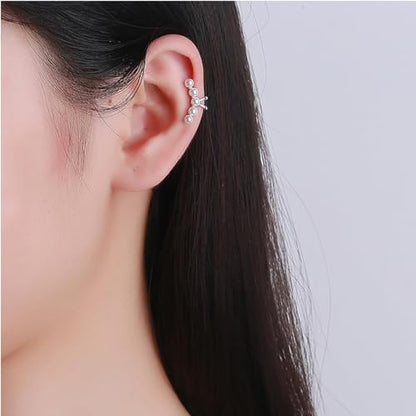 Ear Cuffs Earrings for Women Non Piercing Cartilage Cuff Wrap Clip on Earrings Trendy Pearl Rhinestone Tassel Chain Earrings Jewelry for Women - color: Silver Pearl Cuff