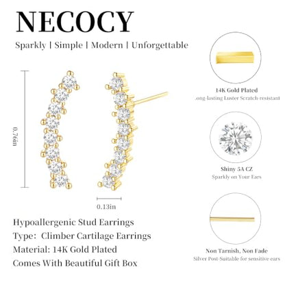 Ear Climber Earrings for Women, 14K Gold Plated/Silver Plated | Crawler Earrings Pierced with Cubic Zirconia, Hypoallergenic Cluster Stud Tragus Conch Daith Cartilage Jewelry Gift for Daily - color: Gold-5