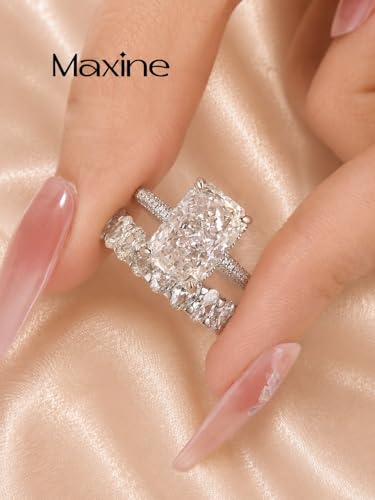 Maxinejewelry 4.5CT Radiant Cut Wedding Ring Set for Women - color: Silver Set