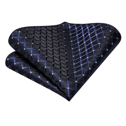 Dubulle Mens Paisley Striped Tie Woven Necktie for Men and Handkerchief Cufflinks Set Wedding Formal Business - color: Black Blue