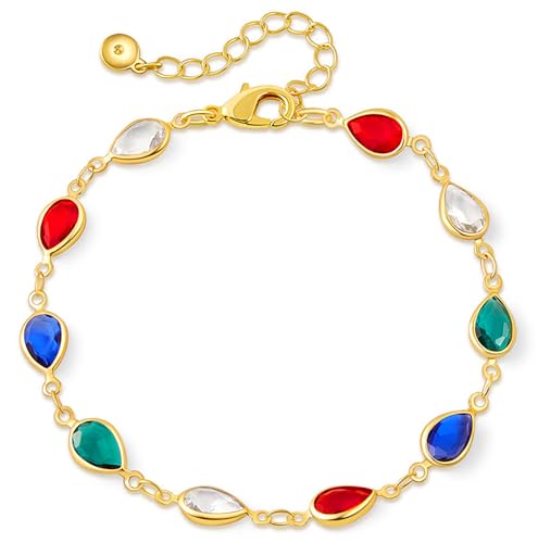 18K Gold Plated Anklet for Women Multicolor Crystal Ankle Bracelets Boho Adjustable Chain Anklets - color: Waterdrop