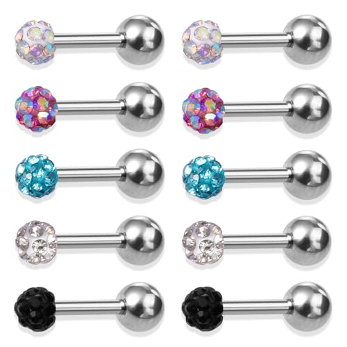 5Pairs Sparkly Disco Ball Stud Earrings for Women Hypoallergenic Stainless Steel CZ Crystal Small Ball Earrings Studs Glitter Cartilage Conch Helix Piercing Jewelry