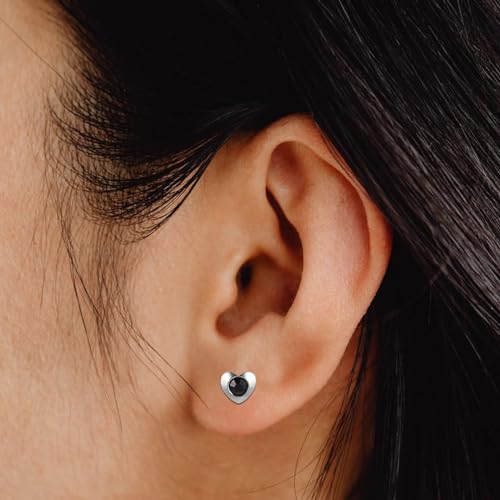 12 Pairs Surgical Stainless Steel Cubic Zirconia Birthstone Stud Earrings Heart Star Round Multicolors Stud Earrings Set for Women - style: Silver heart 4mm