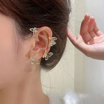 Shining Butterfly Ear Cuffs Zircon Butterfly Earrings for Women Ear Cuffs for Women Non Piercing Ear Wrap Around Earrings - color: D