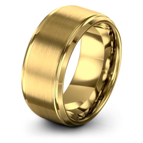 Tungsten Wedding Band Ring Black 10mm Men Women Comfort Fit 18k Rose Gold Step Edge Brushed Polished - color: Yellow Gold Tungsten