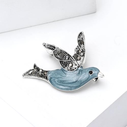 Enamel Bird Brooch for Women Rhinestones Owl/Hummingbird/Eagle/Toucan Lapel Pin Cute Bird Brooches Jewelry Gifts for Mom Wife - color: White-Pigeon 1