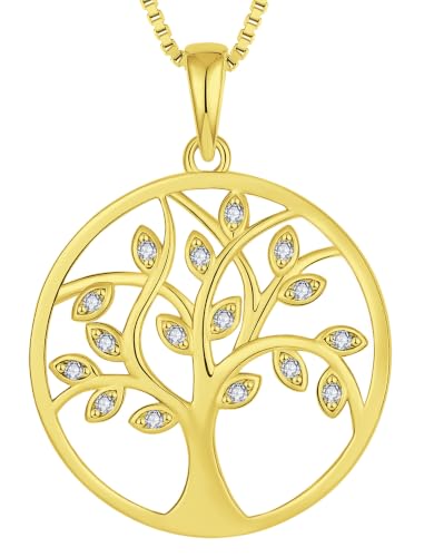 YL 925 Sterling Silver Tree of Life Necklace for Women Round Tree Pendant Birthstone Jewelry for Mom - color: 04-zirconia-Apr-rose gold