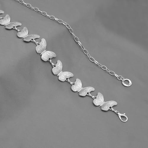 Waist Chain Belts Women Girls Metal Belly Link | Adjustable Waist Belt for Jeans and Dress - color: Silver Butterfly, size: S: 41.3 in