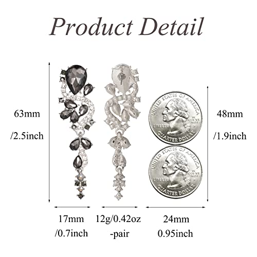 Fashion Rhinestone Statement Drop Dangle Earrings Long Colorful Crystal Bridal Wedding Teardrop Chandelier Earrings for Women Prom Pageant - color: Grey
