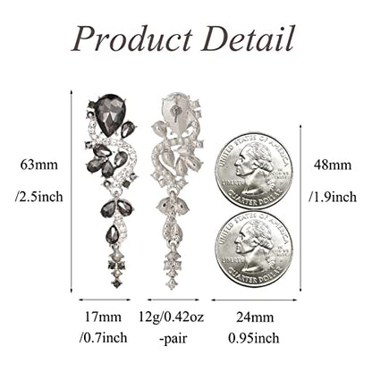 Fashion Rhinestone Statement Drop Dangle Earrings Long Colorful Crystal Bridal Wedding Teardrop Chandelier Earrings for Women Prom Pageant - color: Grey