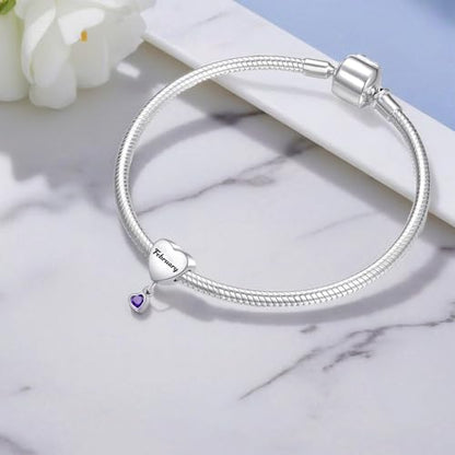 Birth Flower Heart Charm 12 Birthstone Bead for European Bracelet Necklace - style: February